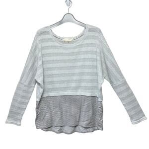 A'REVE Sweater Mixed Media Open Knit Polka Dot Gray Monochromatic Size M